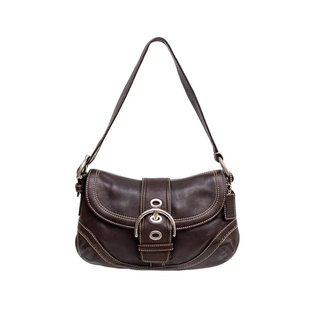 Coach Soho Dark Brown Leather Buckle Flap Shoulder Bag F10909 Small Hobo